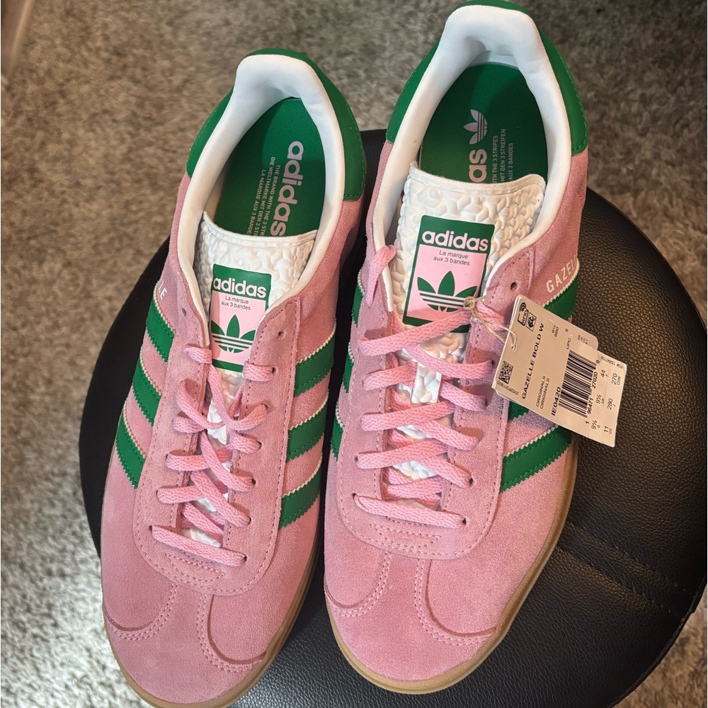 adidas Gazelle Platform Sneakers in Pink and Green with Gum Sole - Picture 4 of 10